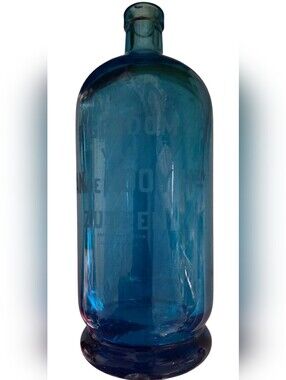 vintage etched heavy glass blue  seltzer siphon bottle produced in Netherlands